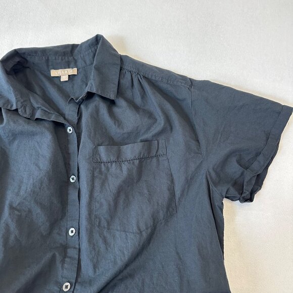 Lilla P Cotton Button Up Shirt Dress Short Sleeve Length Size S Black Pockets - Picture 5 of 10